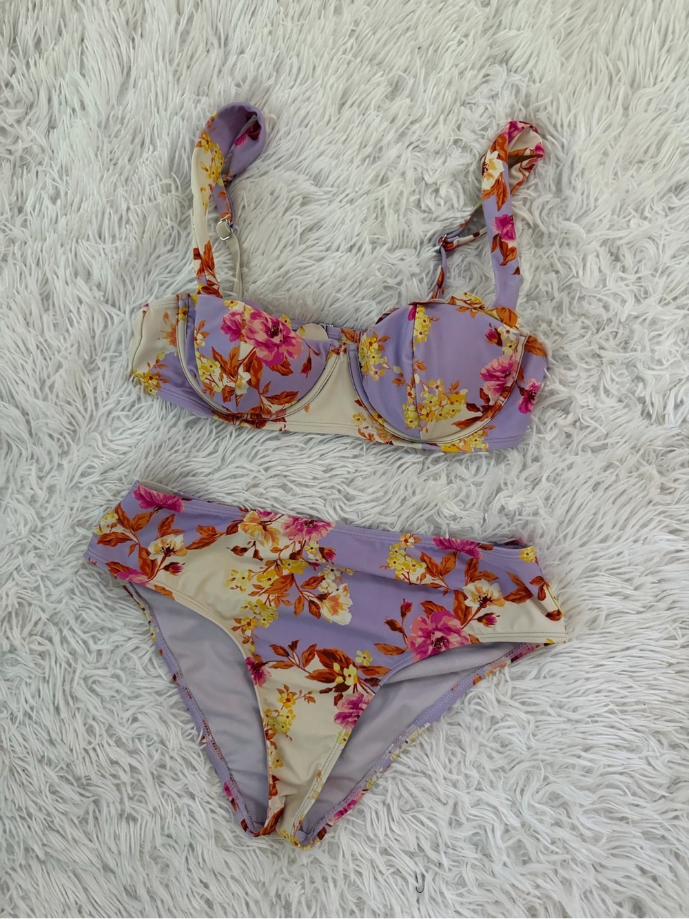 Floral Underwire Bikini Set Moderate Coverage Lavender Purple Medium